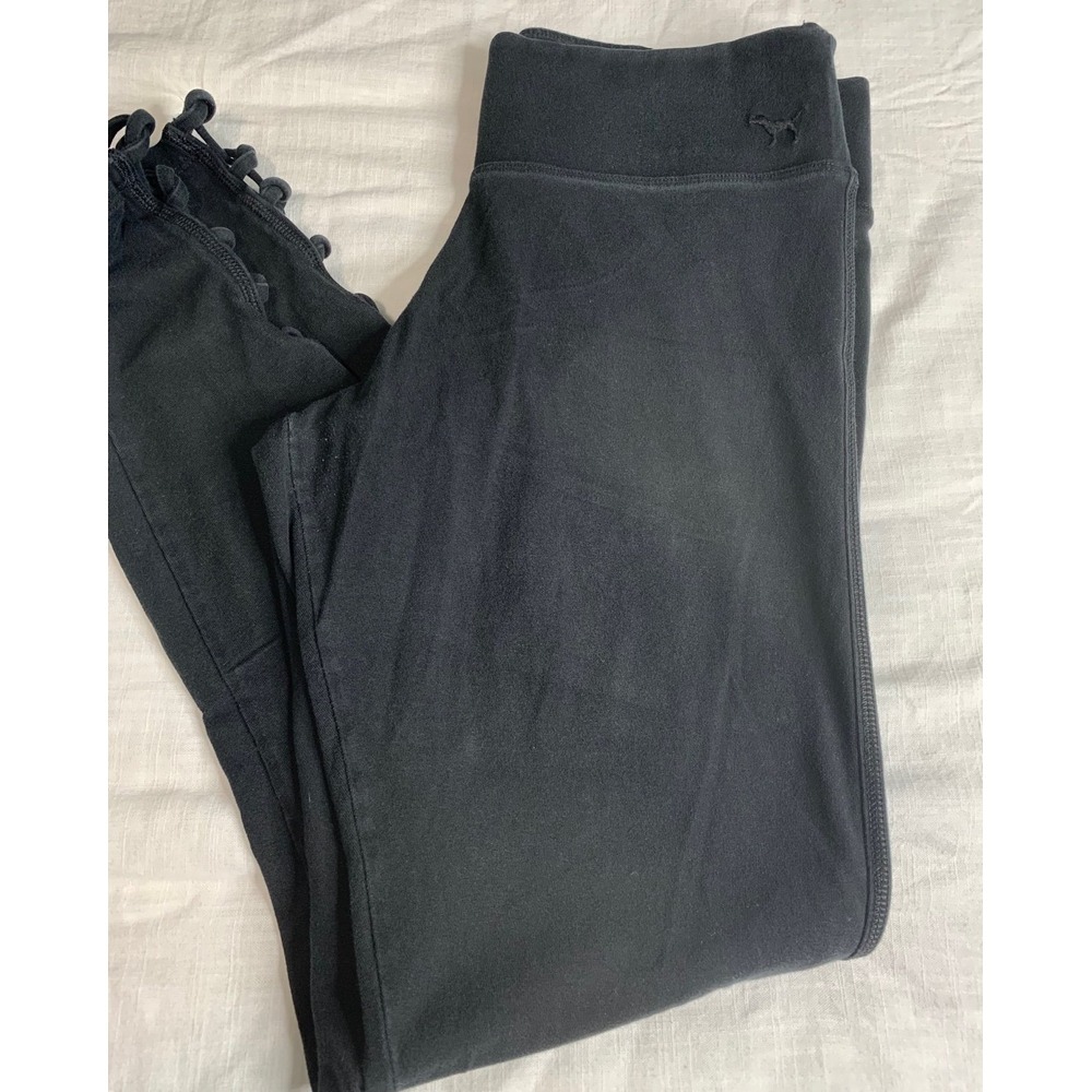 Victorias Secret Pink Womens Yoga Pants Medium Black Pull On Ankle Laced Stretch